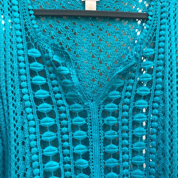 Chico's Sweaters - Chico's dark Aqua Turquoise Crocheted layering Tunic size 12 (Chico's 2)